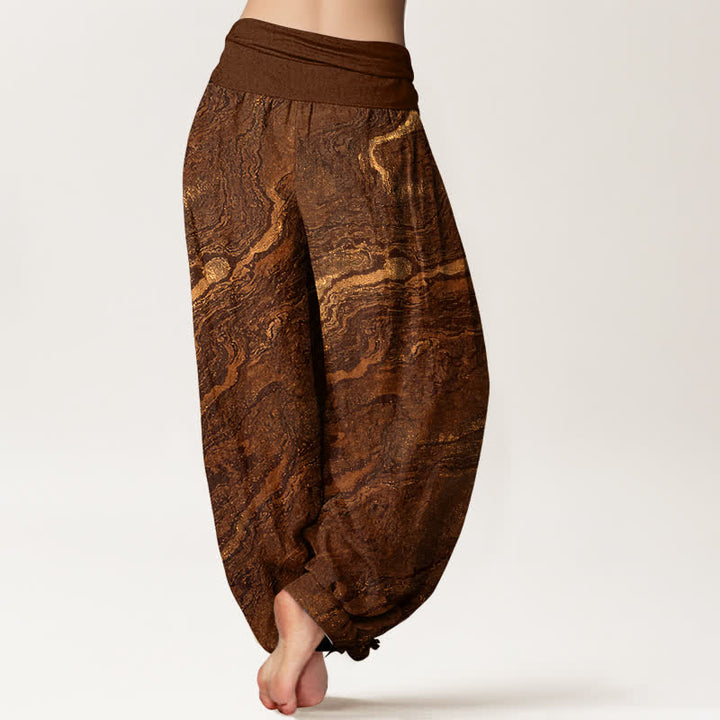 Buddha Stones Pantalon harem en pur coton pour femme, taille haute élastique Ripple - image 6