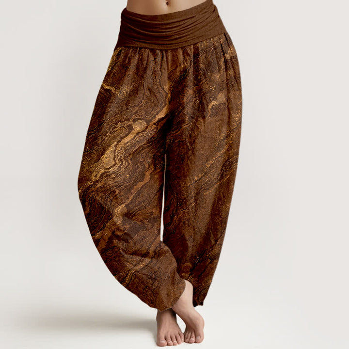 Buddha Stones Pantalon harem en pur coton pour femme, taille haute élastique Ripple - Terre de sienne - US16，UK/AU20，EU48 (3XL) - image 5