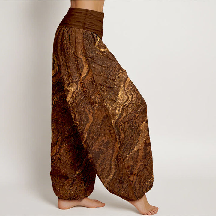 Buddha Stones Pantalon harem en pur coton pour femme, taille haute élastique Ripple - image 7