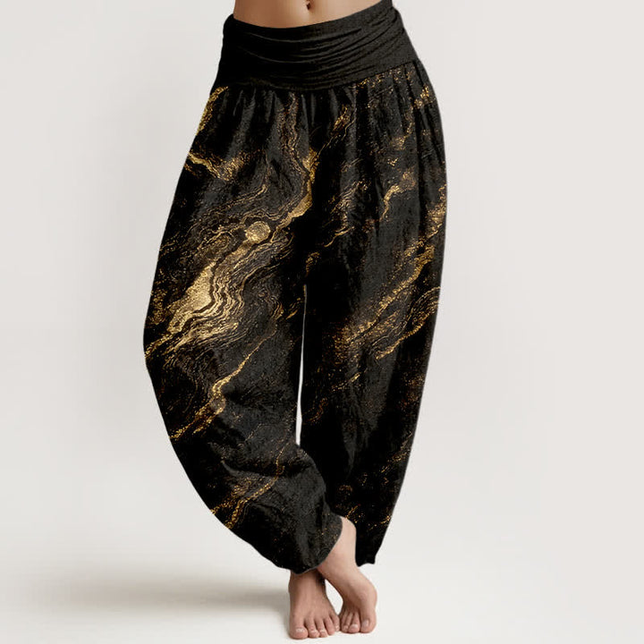 Buddha Stones Pantalon harem en pur coton pour femme, taille haute élastique Ripple - Noir - US16，UK/AU20，EU48 (3XL) - image 8