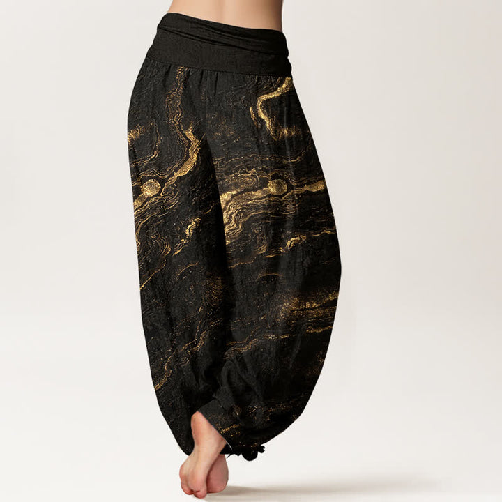 Buddha Stones Pantalon harem en pur coton pour femme, taille haute élastique Ripple - image 9