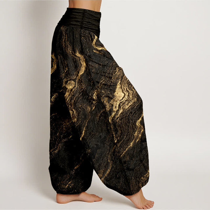 Buddha Stones Pantalon harem en pur coton pour femme, taille haute élastique Ripple - image 10