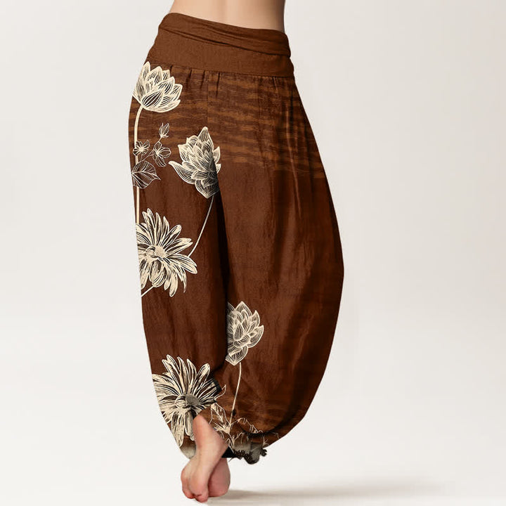 Buddha Stones Pantalon harem en coton taille haute pour femme, motif lotus - image 6