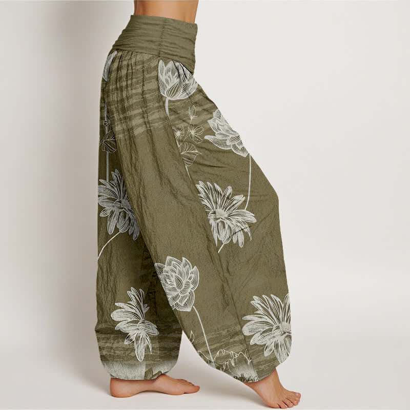 Buddha Stones Pantalon harem en coton taille haute pour femme, motif lotus - image 10