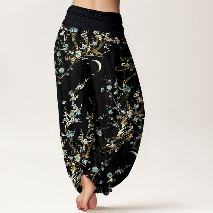 Buddha Stones Pantalon harem femme en pur coton à motif de branches de prunier et taille élastique - image 1