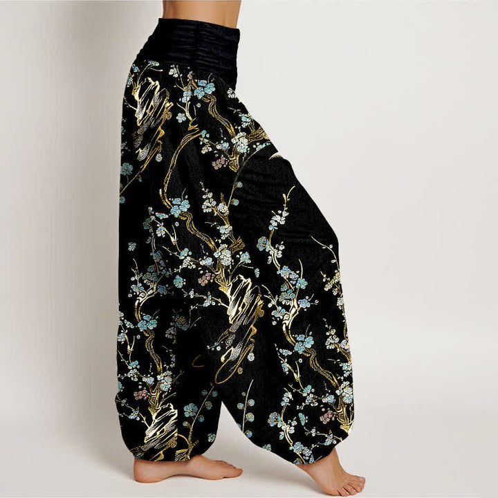 Buddha Stones Pantalon harem femme en pur coton à motif de branches de prunier et taille élastique - image 2