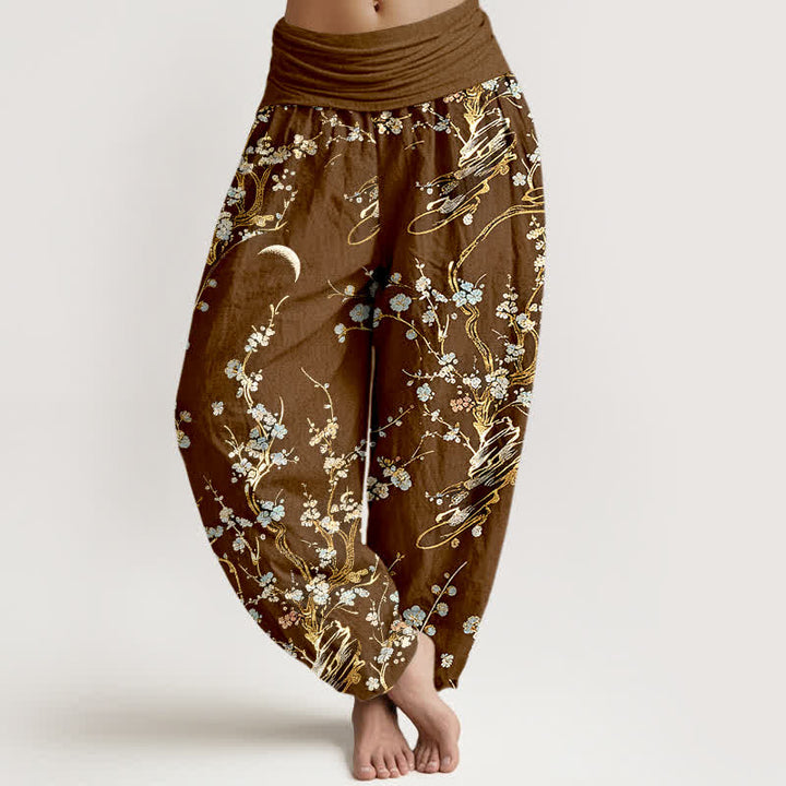 Buddha Stones Pantalon harem femme en pur coton à motif de branches de prunier et taille élastique - Gris ardoise foncé - US16，UK/AU20，EU48 (3XL) - image 5