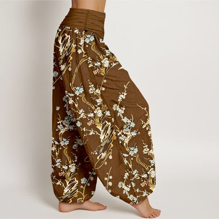 Buddha Stones Pantalon harem femme en pur coton à motif de branches de prunier et taille élastique - image 7