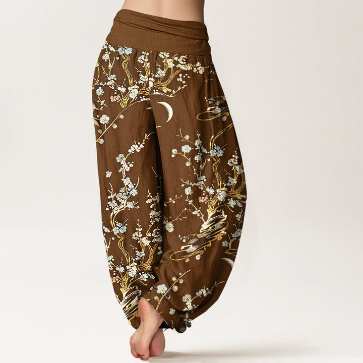 Buddha Stones Pantalon harem femme en pur coton à motif de branches de prunier et taille élastique - image 6