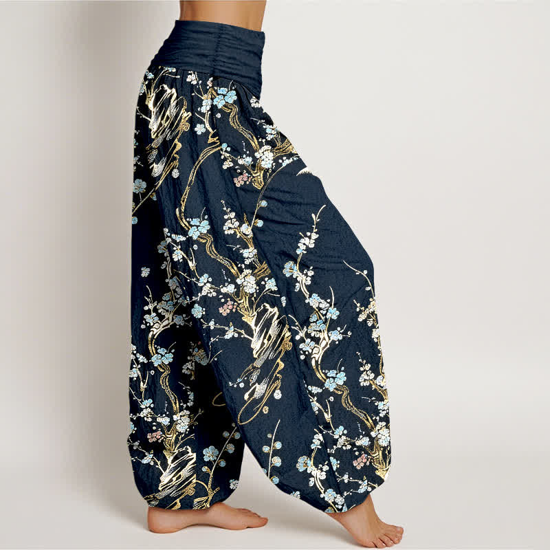 Buddha Stones Pantalon harem femme en pur coton à motif de branches de prunier et taille élastique - image 10