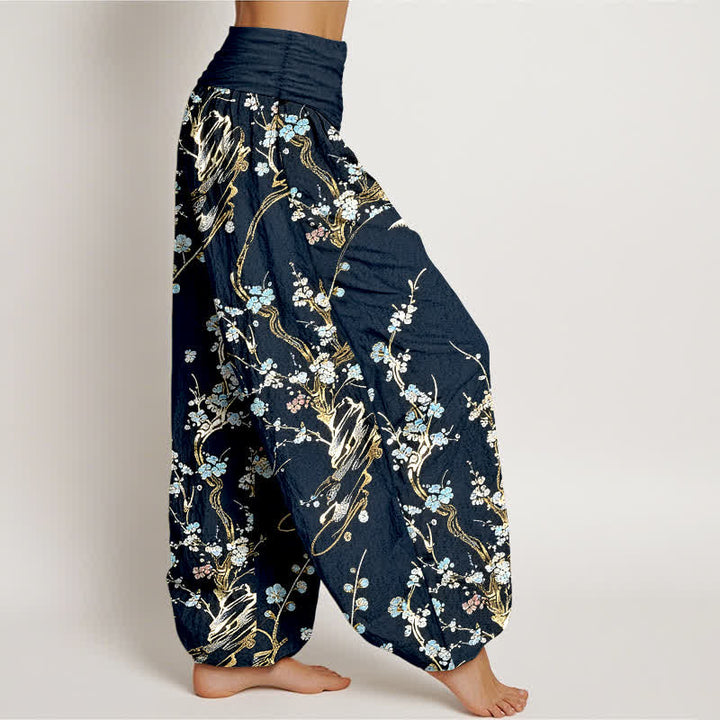 Buddha Stones Pantalon harem femme en pur coton à motif de branches de prunier et taille élastique - image 10