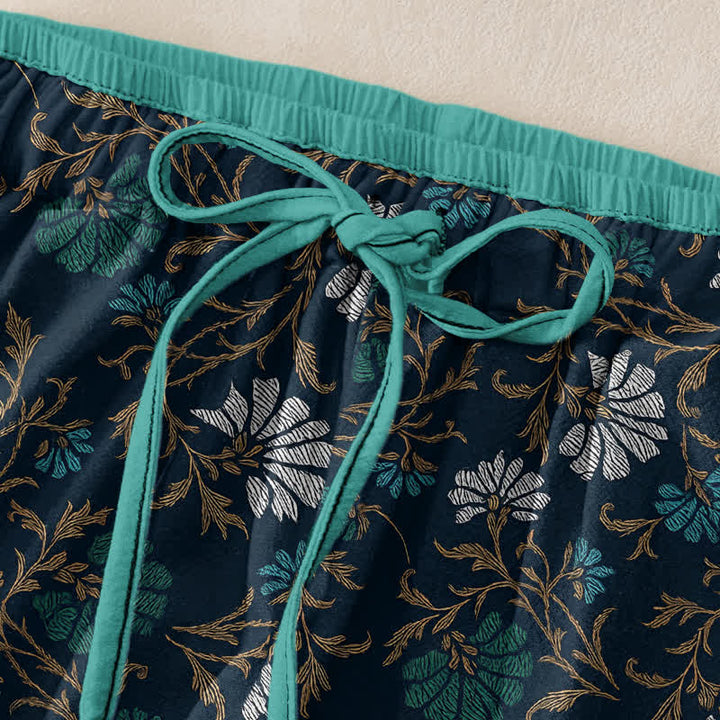 Buddha Stones Pantalon en coton pour femme avec taille élastique et cordon de serrage, orné de fleurs et de vigne, et doté de poches - image 5