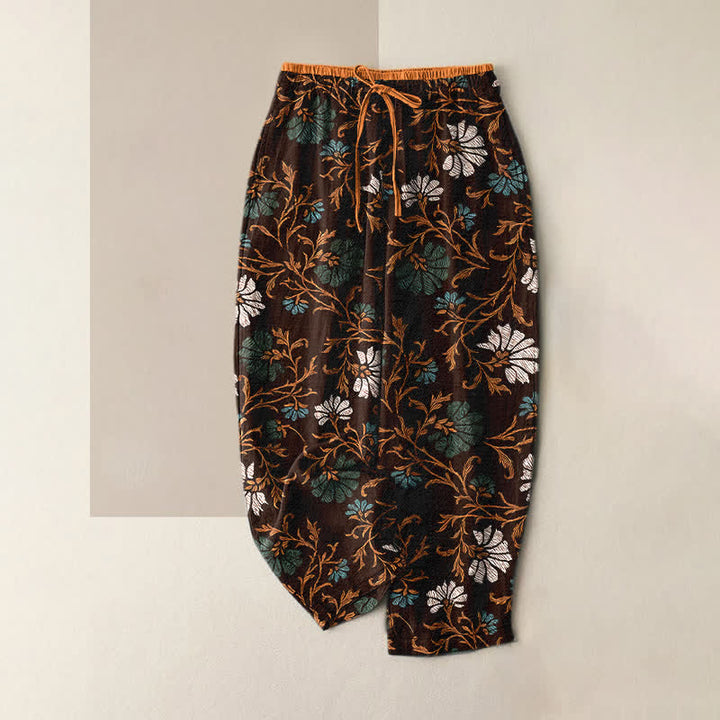 Buddha Stones Pantalon en coton pour femme avec taille élastique et cordon de serrage, orné de fleurs et de vigne, et doté de poches - Pérou - US16，UK/AU20，EU48 (3XL) - image 8