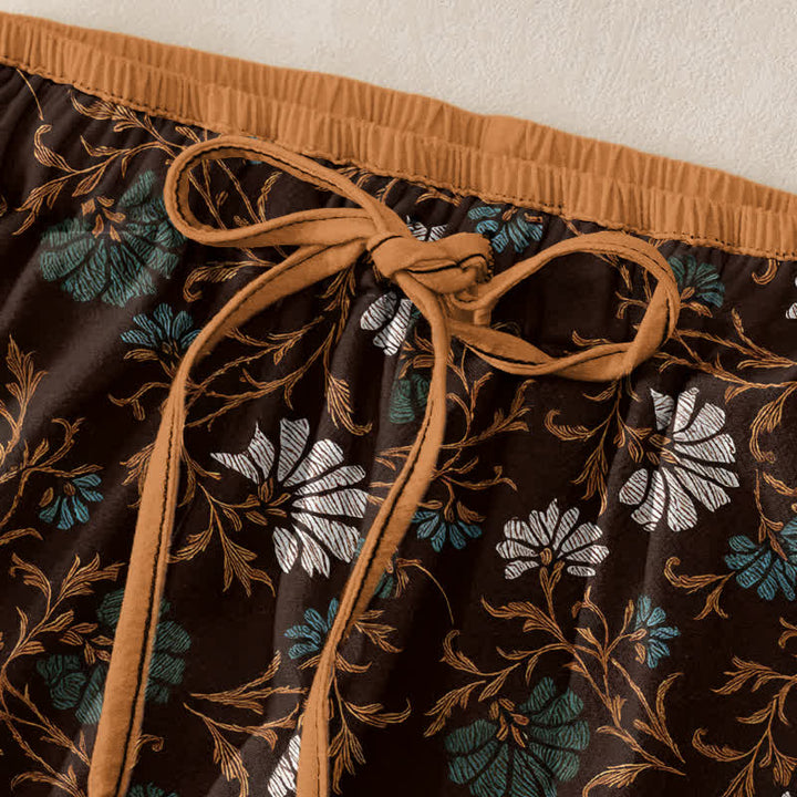 Buddha Stones Pantalon en coton pour femme avec taille élastique et cordon de serrage, orné de fleurs et de vigne, et doté de poches - image 9
