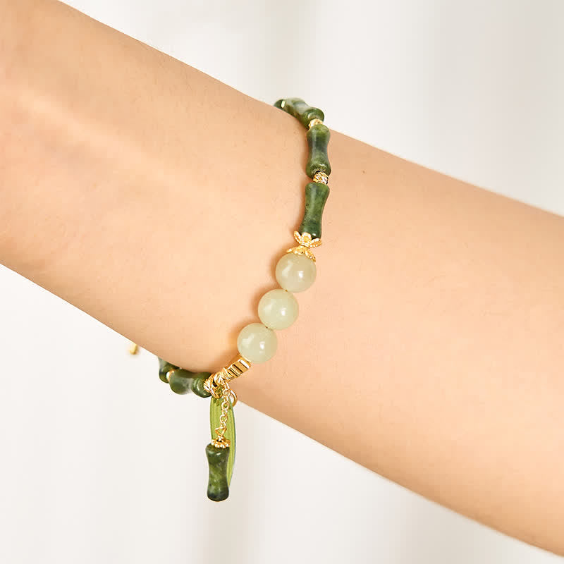 Buddha Stones Bracelet de paix en perles de jade Hetian, péridot et bambou, orné de papillons et de péridots. - image 4