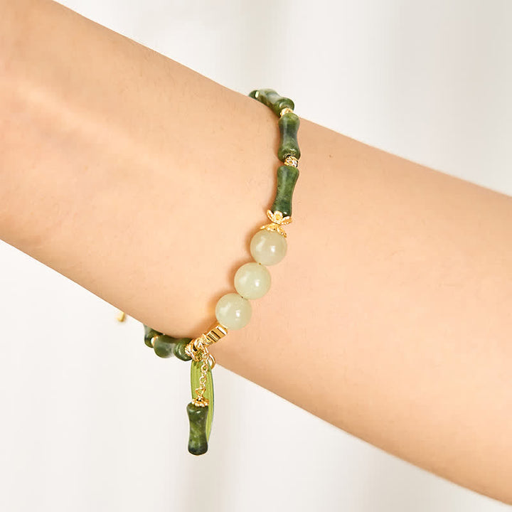 Buddha Stones Bracelet de paix en perles de jade Hetian, péridot et bambou, orné de papillons et de péridots. - image 4
