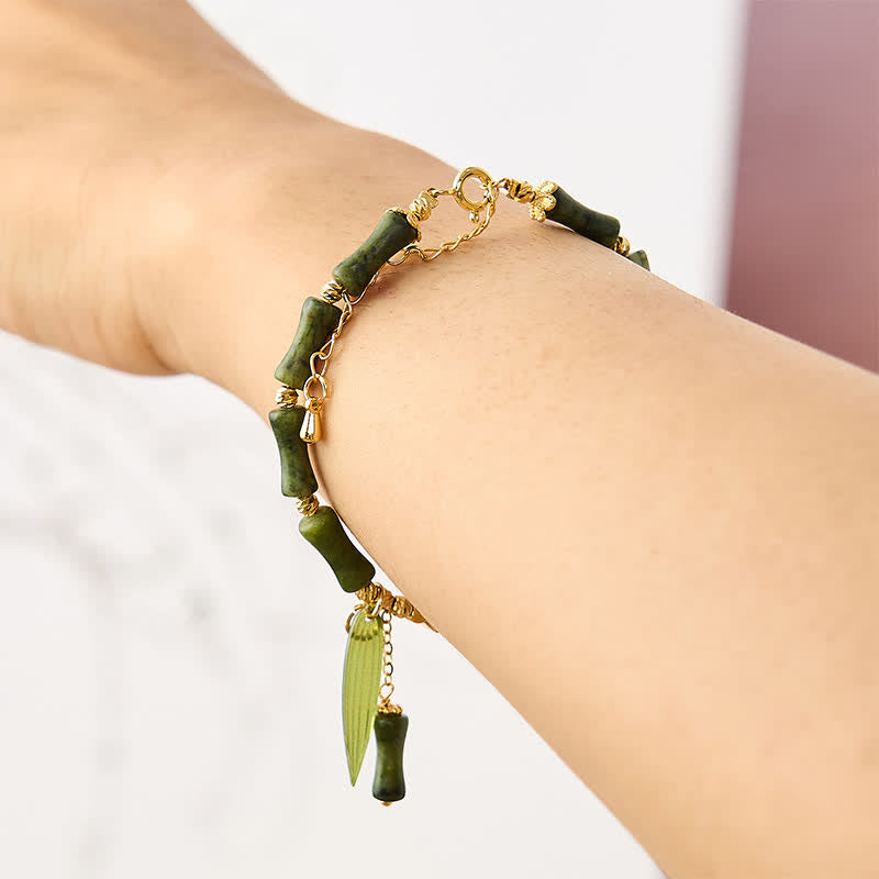 Buddha Stones Bracelet de paix en perles de jade Hetian, péridot et bambou, orné de papillons et de péridots. - image 3