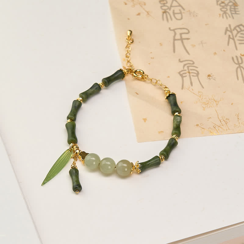Buddha Stones Bracelet de paix en perles de jade Hetian, péridot et bambou, orné de papillons et de péridots. - Péridot (Tour de poignet 15-18 cm) - image 0
