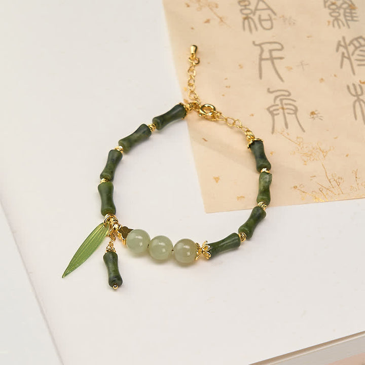 Buddha Stones Bracelet de paix en perles de jade Hetian, péridot et bambou, orné de papillons et de péridots. - Péridot (Tour de poignet 15-18 cm) - image 0