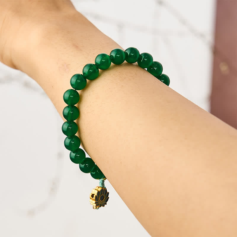 Buddha Stones Bracelet de perles en agate verte naturelle et agate jaune, breloque lotus, symbole de succès - image 2