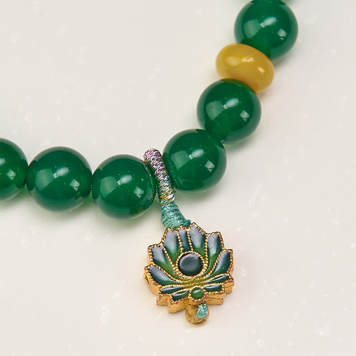 Buddha Stones Bracelet de perles en agate verte naturelle et agate jaune, breloque lotus, symbole de succès - image 4