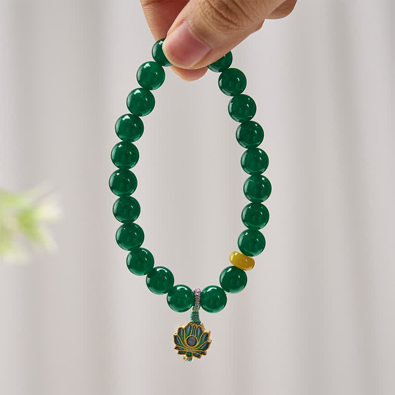 Buddha Stones Bracelet de perles en agate verte naturelle et agate jaune, breloque lotus, symbole de succès - image 1