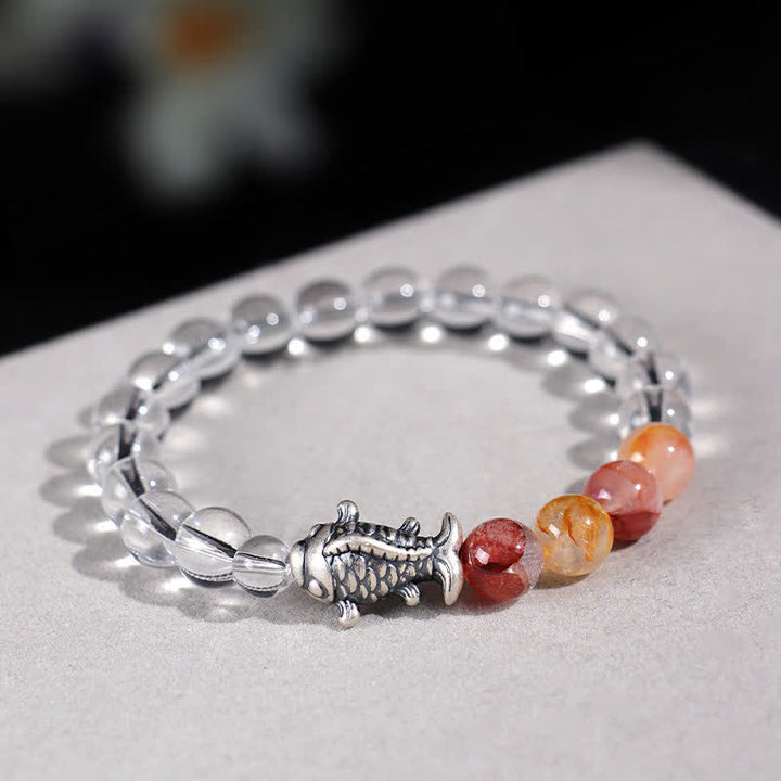 Buddha Stones Bracelet de protection en quartz clair et argent sterling 999 en forme de carpe koï - image 4