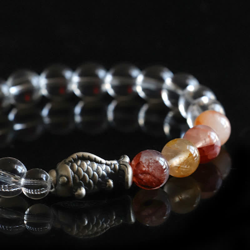 Buddha Stones Bracelet de protection en quartz clair et argent sterling 999 en forme de carpe koï - image 9