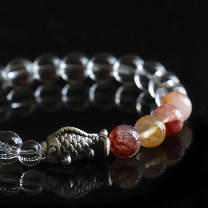 Buddha Stones Bracelet de protection en quartz clair et argent sterling 999 en forme de carpe koï - image 9