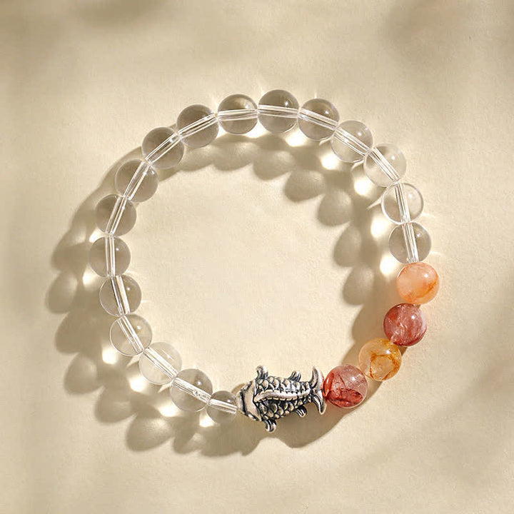 Buddha Stones Bracelet de protection en quartz clair et argent sterling 999 en forme de carpe koï - image 2