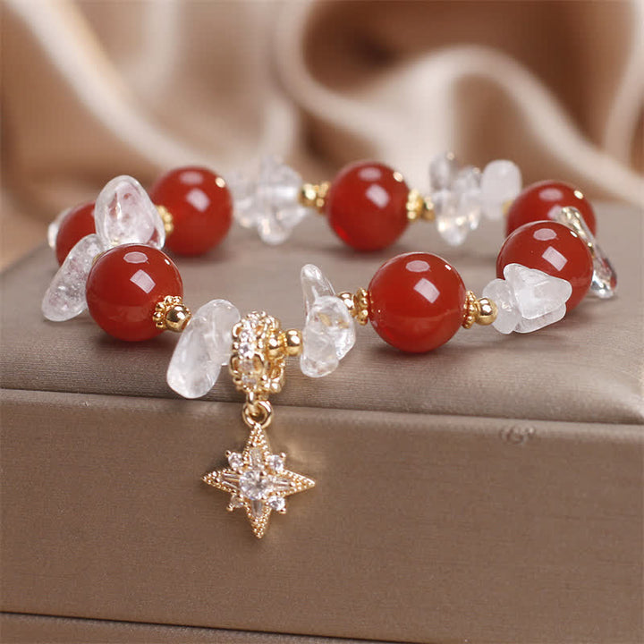 Buddha Stones Bracelet de confiance avec breloque hexagramme en agate rouge naturelle et quartz clair - image 6