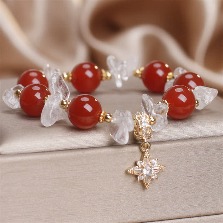 Buddha Stones Bracelet de confiance avec breloque hexagramme en agate rouge naturelle et quartz clair - image 5