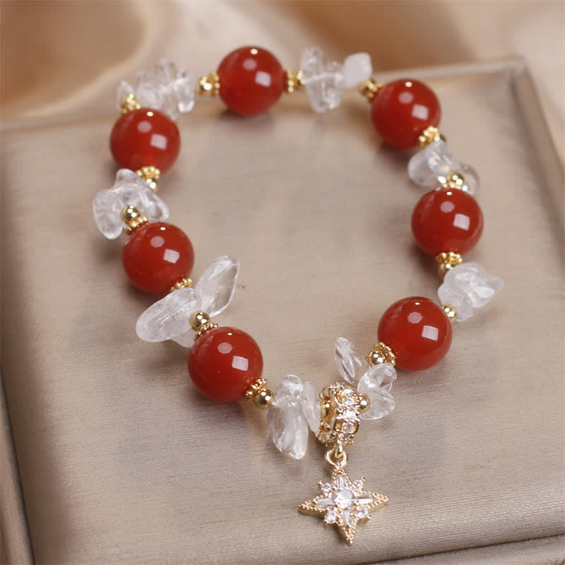 Buddha Stones Bracelet de confiance avec breloque hexagramme en agate rouge naturelle et quartz clair - image 3