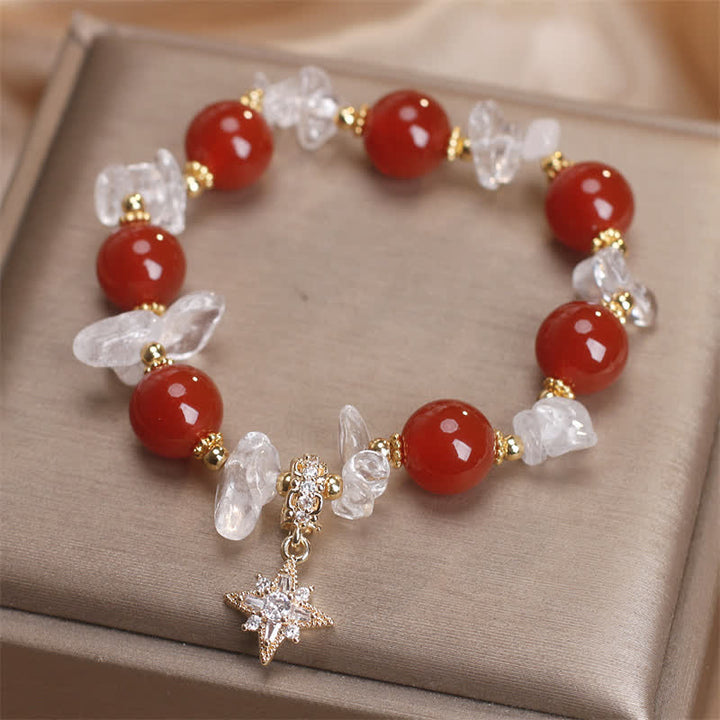 Buddha Stones Bracelet de confiance avec breloque hexagramme en agate rouge naturelle et quartz clair - image 2