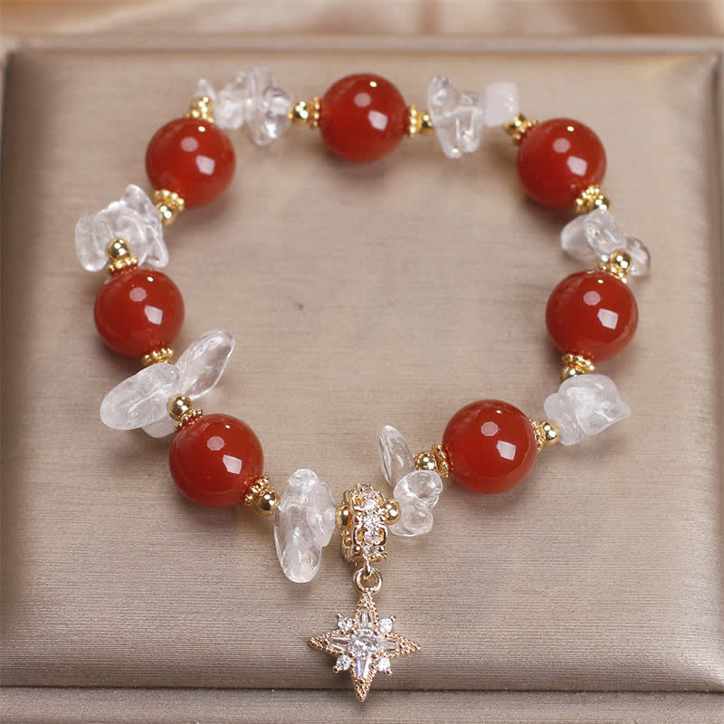 Buddha Stones Bracelet de confiance avec breloque hexagramme en agate rouge naturelle et quartz clair - image 4