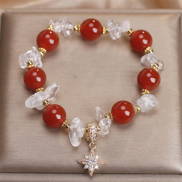 Buddha Stones Bracelet de confiance avec breloque hexagramme en agate rouge naturelle et quartz clair - image 4