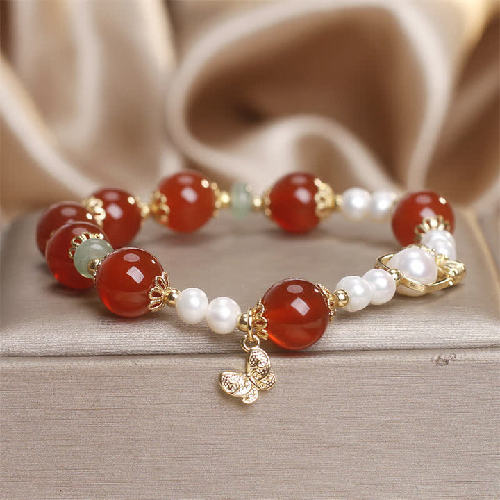 Buddha Stones Bracelet papillon en agate rouge naturelle et perle, symbole d'acceptation de soi - image 5