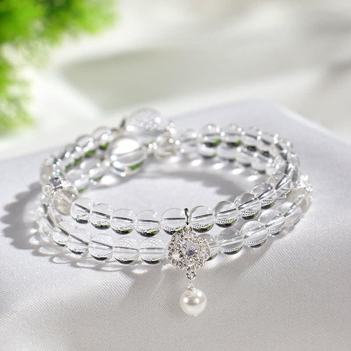 Buddha Stones Bracelet en quartz clair naturel et perles de cristal - Montre à quartz clair double tour (tour de poignet : 14–15 cm) - image 7