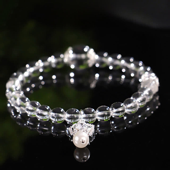 Buddha Stones Bracelet en quartz clair naturel et perles de cristal - Bracelet simple en quartz clair (tour de poignet : 14–15 cm) - image 0