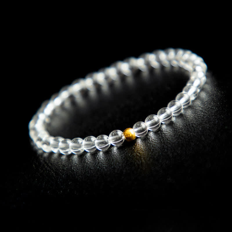 Buddha Stones Bracelet de méditation en quartz clair naturel de 4 mm - Quartz clair (Tour de poignet : 14–15 cm) - image 0