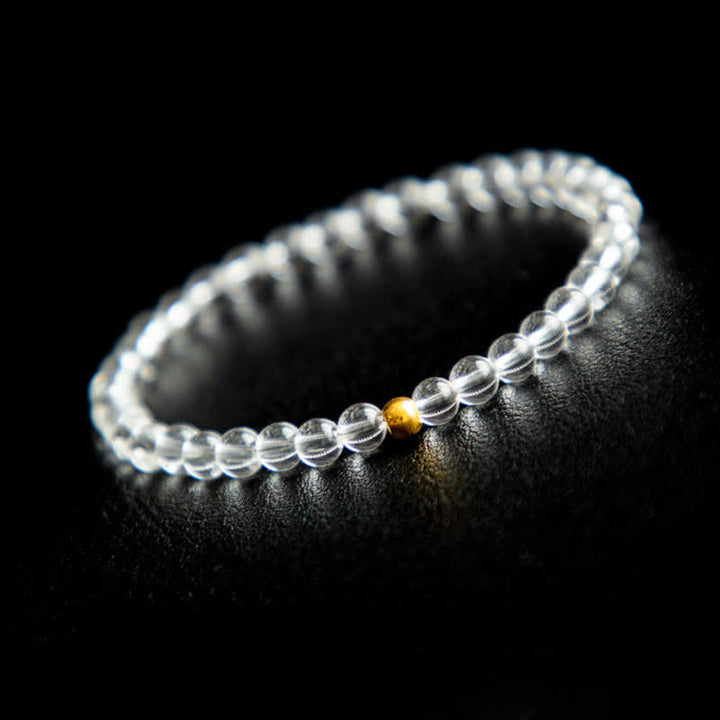 Buddha Stones Bracelet de méditation en quartz clair naturel de 4 mm - Quartz clair (Tour de poignet : 14–15 cm) - image 0