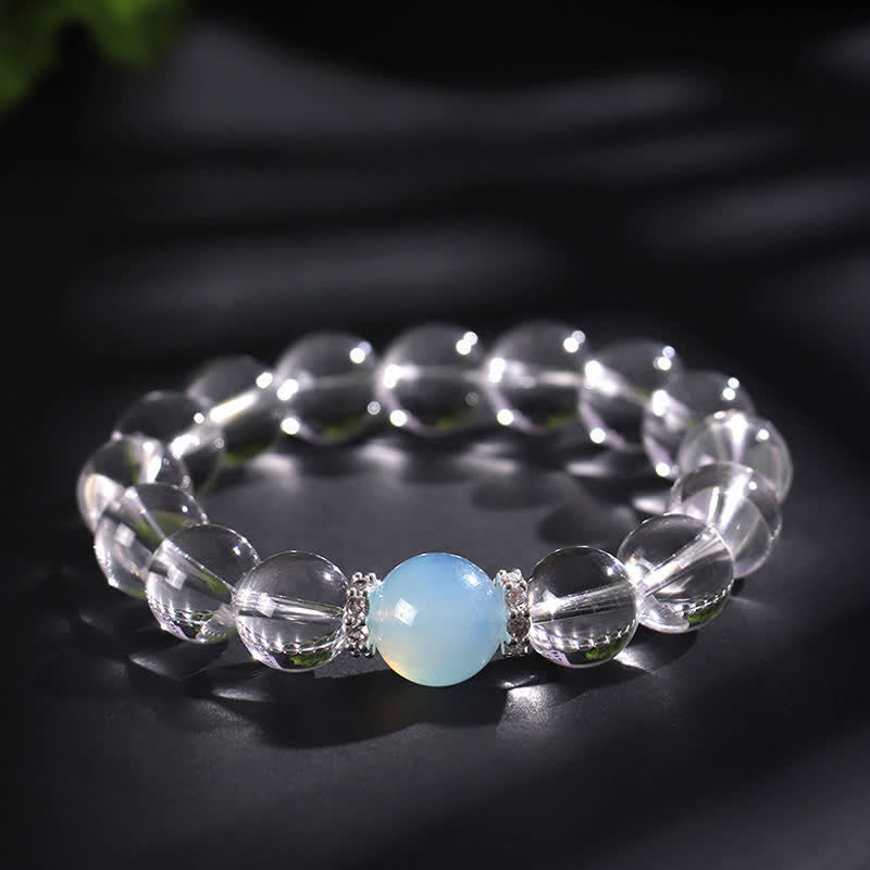 Buddha Stones Bracelet de guérison en quartz clair et aigue-marine - Quartz clair 12 mm (Tour de poignet : 17–18 cm) - image 10