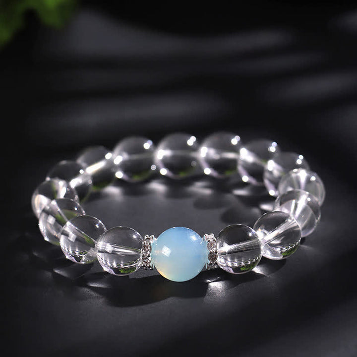 Buddha Stones Bracelet de guérison en quartz clair et aigue-marine - Quartz clair 12 mm (Tour de poignet : 17–18 cm) - image 10