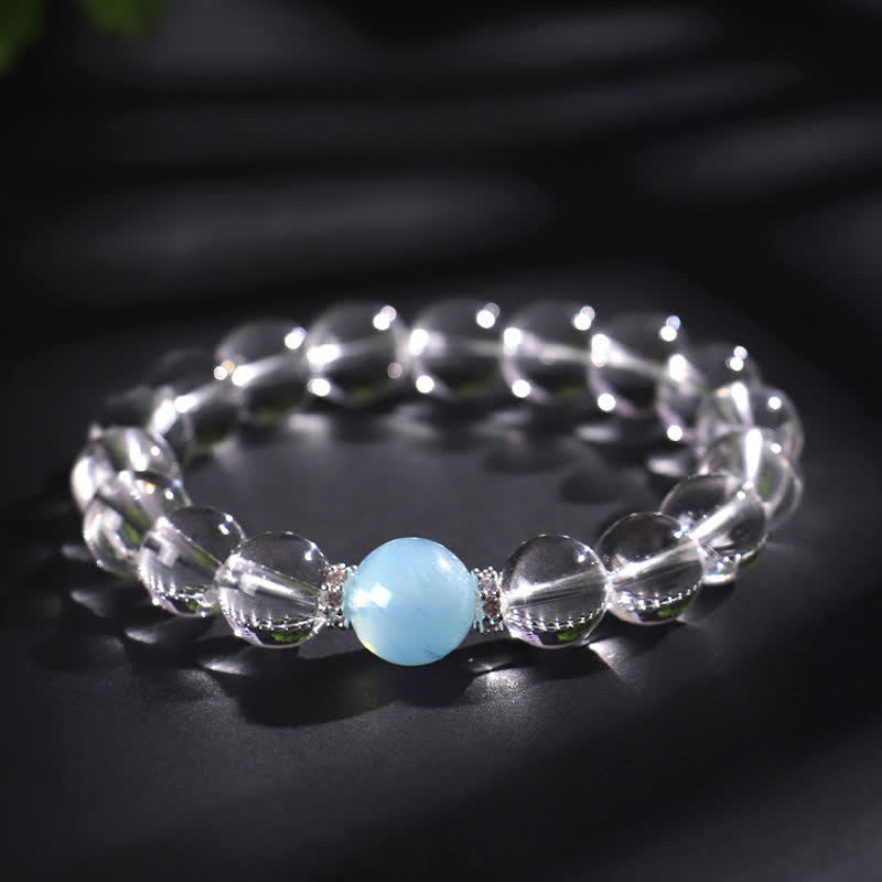 Buddha Stones Bracelet de guérison en quartz clair et aigue-marine - image 12