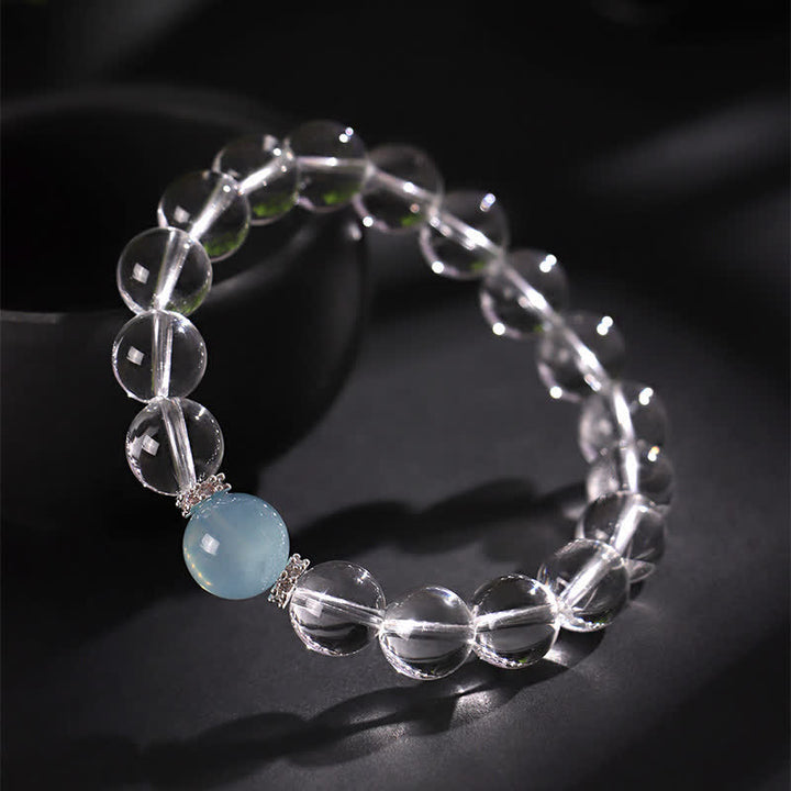 Buddha Stones Bracelet de guérison en quartz clair et aigue-marine - image 3