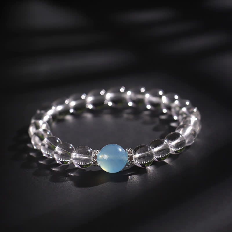 Buddha Stones Bracelet de guérison en quartz clair et aigue-marine - Quartz clair 8 mm (Tour de poignet : 15–16 cm) - image 0