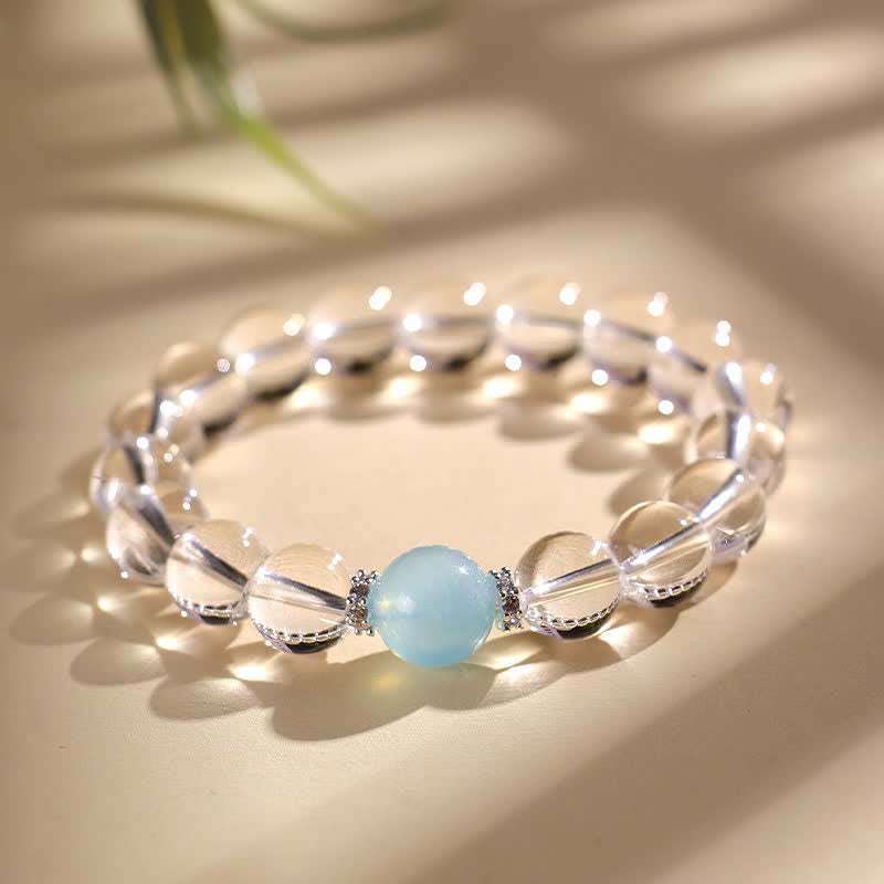 Buddha Stones Bracelet de guérison en quartz clair et aigue-marine - image 7