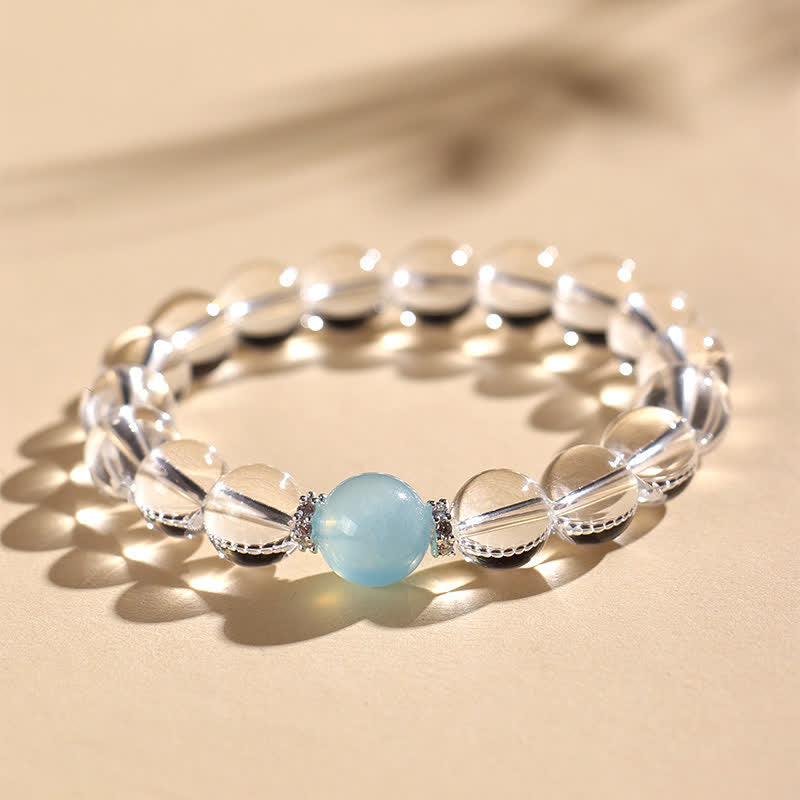 Buddha Stones Bracelet de guérison en quartz clair et aigue-marine - image 4