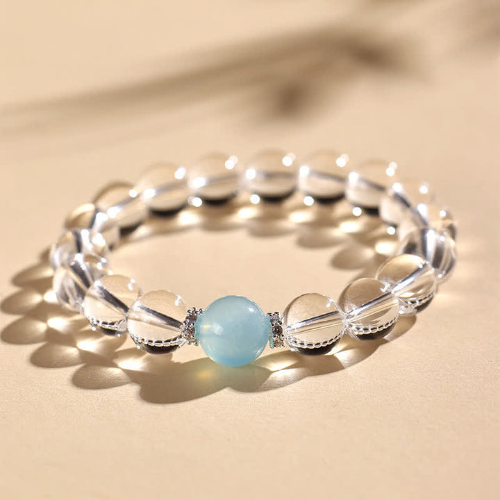 Buddha Stones Bracelet de guérison en quartz clair et aigue-marine - image 4