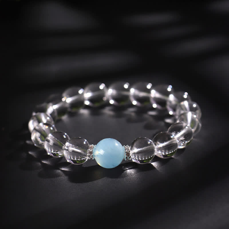 Buddha Stones Bracelet de guérison en quartz clair et aigue-marine - Quartz clair 10 mm (Tour de poignet : 16–17 cm) - image 2